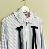 Blue Stripe Velvet Bow Shirt