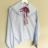 Pale Blue Tie Neck Shirt with Big Frill Collar