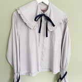 Pink Tie Neck Shirt with Big Frill Collar