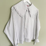 Navy Pinstripe Shirt with Big Frill Collar