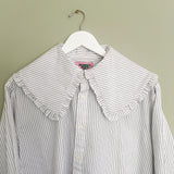 Navy Pinstripe Shirt with Big Frill Collar