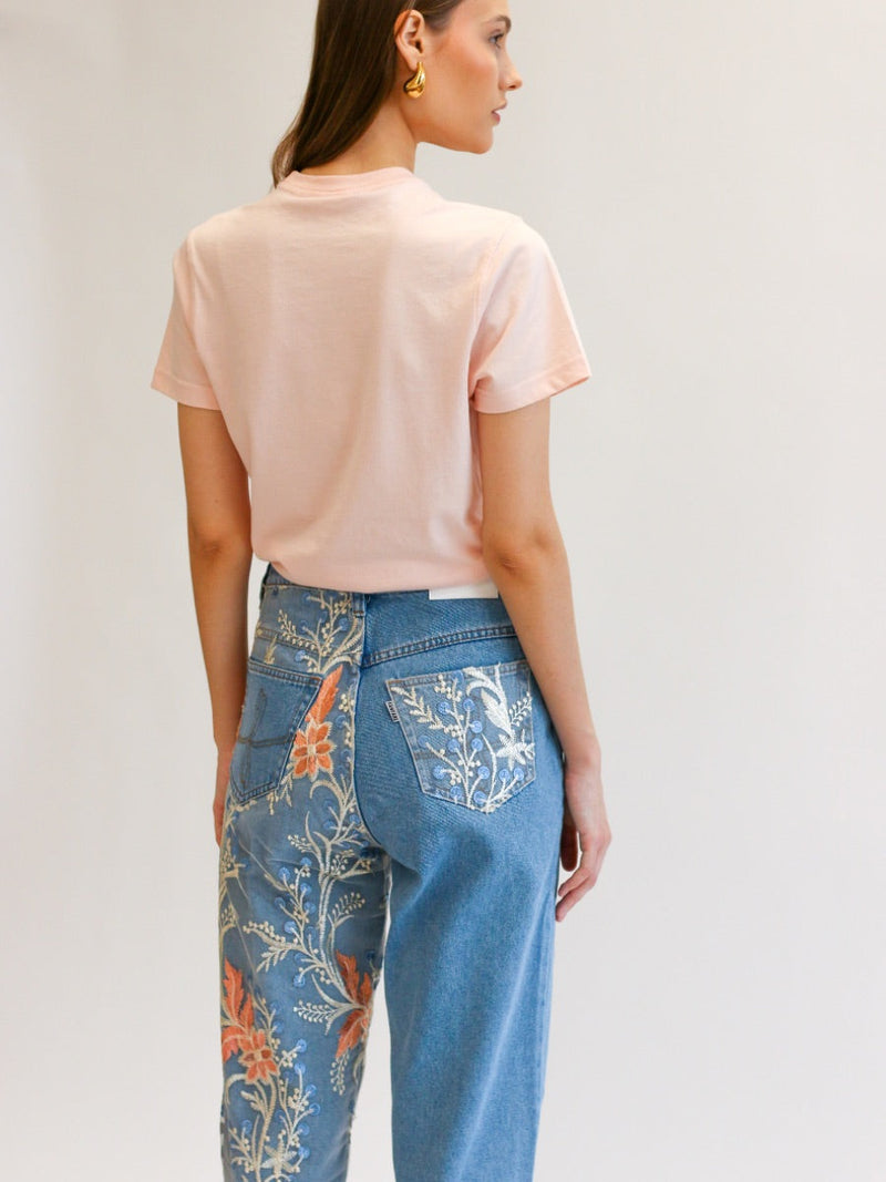 Women's Floral Embroidered Blue Jeans | Sustainable | Delia | Fanfare