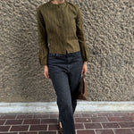 Fanfare Volume Cuff Top Dark Green Long Sleeved Stripe Top