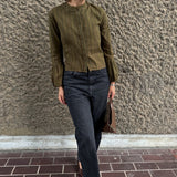 Fanfare Volume Cuff Top Dark Green Long Sleeved Stripe Top
