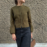 Fanfare Volume Cuff Top Dark Green Long Sleeved Stripe Top