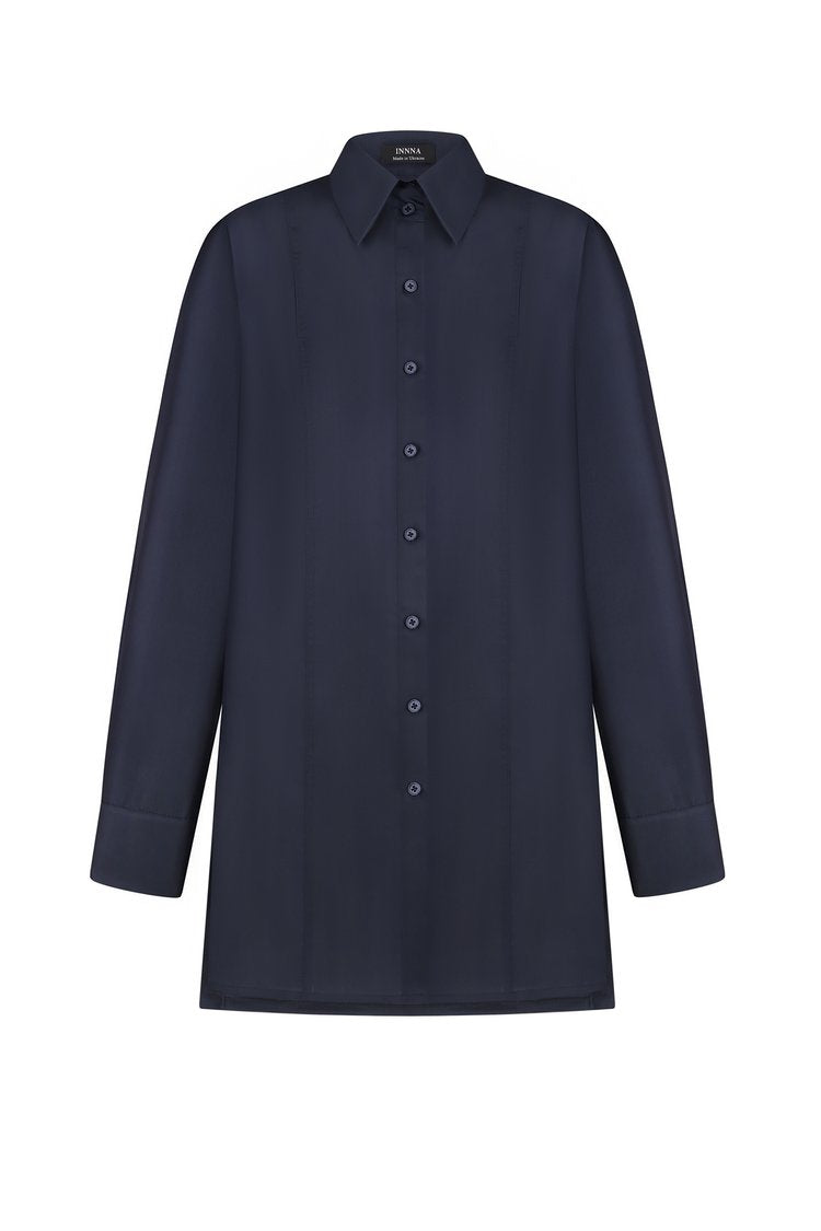 Navy Blue Silk Loose Shirt by Innna