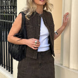 Pablo Quilted Denim Vest in Houndstooth Cacao