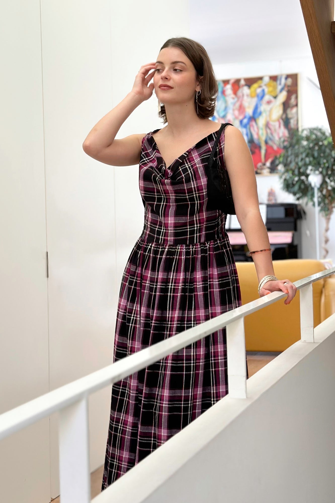 Celia Cowl Neck Maxi Dress in Berry & Black by Indilisi