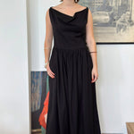 Celia Cowl Neck Maxi Dress in Black Twill by Indilisi