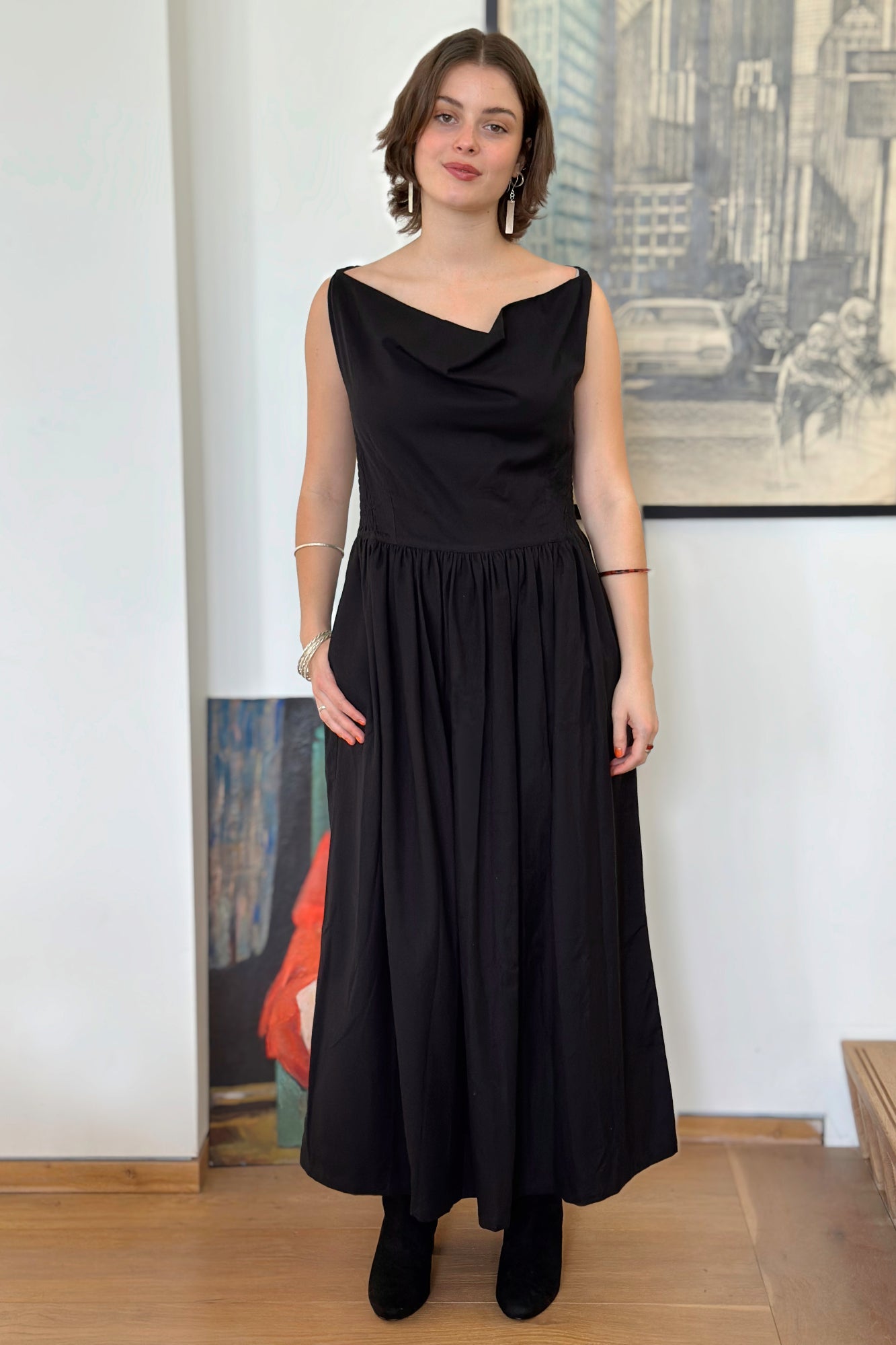 Celia Cowl Neck Maxi Dress in Black Twill by Indilisi