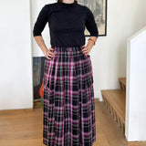 Ruth Check Midi Skirt in Berry & Black