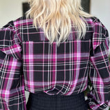 Ruffle Blouse in Berry & Black Check