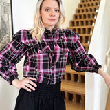 Ruffle Blouse in Berry & Black Check