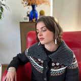 Phoebe Fair Isle Cropped Cardigan in Dark Grey