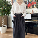 Ruth Stripe Midi Skirt in Black & White Stripe by Indilisi