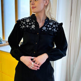 Yuka Ruffle Blouse in Black