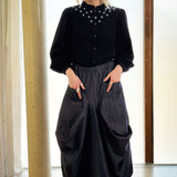 Beth Embroidered Blouse in Black Twill