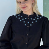 Beth Embroidered Blouse in Black Twill by Indilisi