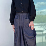 Beth Embroidered Blouse in Black Twill