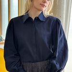 Effie Puff Sleeve Blouse in Navy by Indilisi