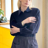 Effie Puff Sleeve Blouse in Navy