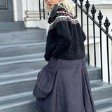 Phoebe Fair Isle Cropped Cardigan in Dark Grey