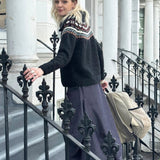 Phoebe Fair Isle Cropped Cardigan in Dark Grey