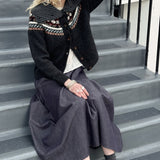 Phoebe Fair Isle Cropped Cardigan in Dark Grey