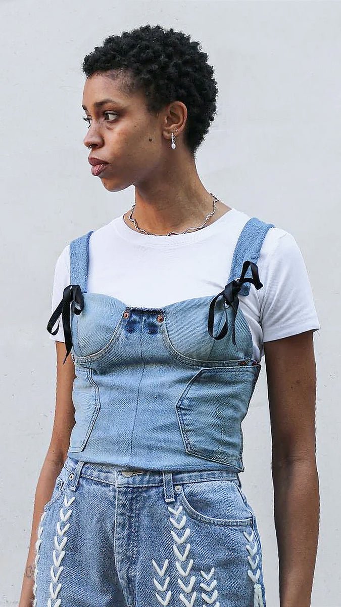 Upcycled Denim Deconstructed Corset by Fanfare