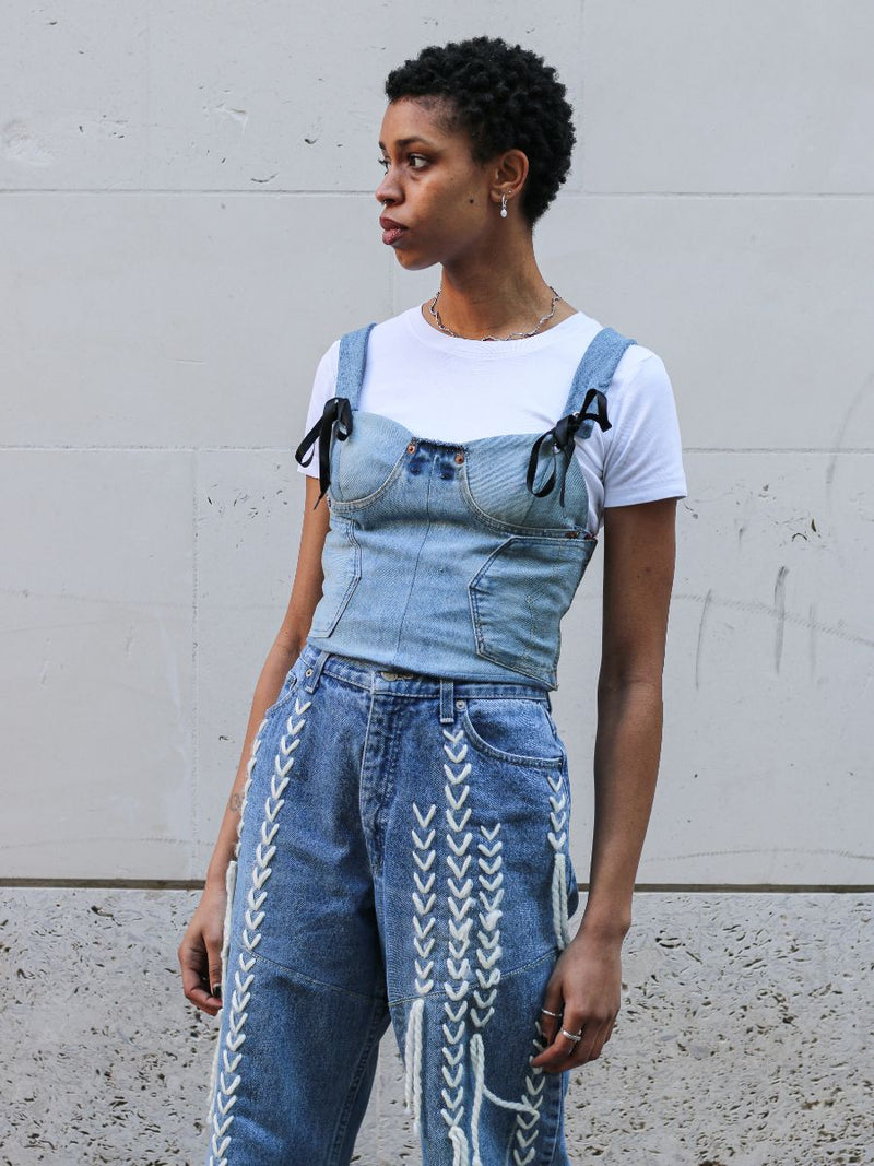 Upcycled Denim Deconstructed Corset by Fanfare