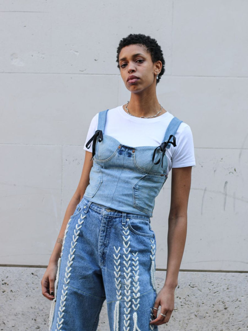 Upcycled Denim Deconstructed Corset by Fanfare