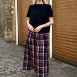 Ruth Check Midi Skirt in Berry & Black