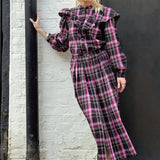 Ruffle Blouse in Berry & Black Check