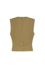 Tailored Waistcoat in Khaki Linen by Anna James