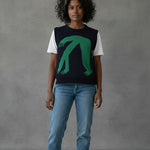 organic cotton knitted sleeveless jumper in blue and green