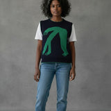 organic cotton knitted sleeveless jumper in blue and green