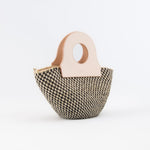 Natural basket bag with soft leather handles, upcycled leather shopper bag