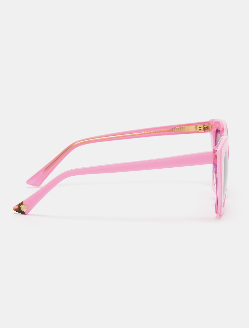 Pink colourful sunglasses with a modern shape and glossy finish.