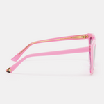 Pink colourful sunglasses with a modern shape and glossy finish.