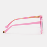 Pink colourful sunglasses with a modern shape and glossy finish.