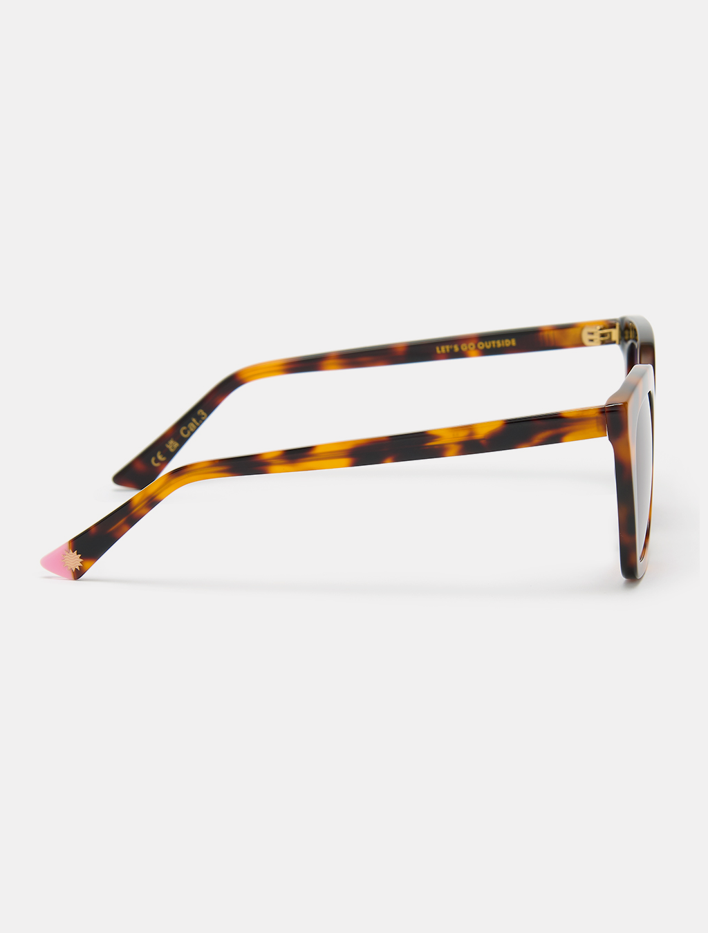Side view of tortoiseshell sunglasses showcasing distinctive shell pattern.