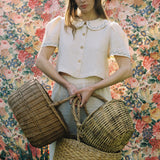 Frances Embroidered Linen Cropped Blouse in Natural