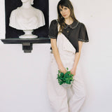 Frances Embroidered Linen Cropped Blouse in Chocolate