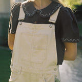 Frances Embroidered Linen Cropped Blouse in Chocolate