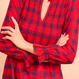 Laura Brushed Cotton Checked Dress in Red Check