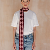 Merino Wool Skinny Scarf in Burgundy Harlequin