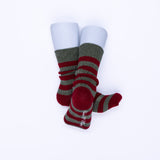 Marj Merino Stripe Sock - Avocado & Burgundy