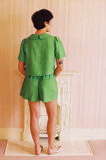 Frances Linen Cropped Blouse in Jade by Má + Lin