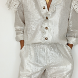Millie Scalloped Cotton Short in Silver Stripe