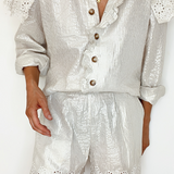 Millie Scalloped Cotton Short in Silver Stripe